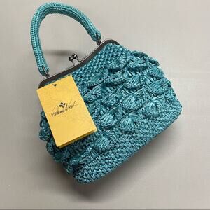 Patricia Nash Purse Scalloped Raffia Laureana Frame Kiss Lock Closure Mint Green